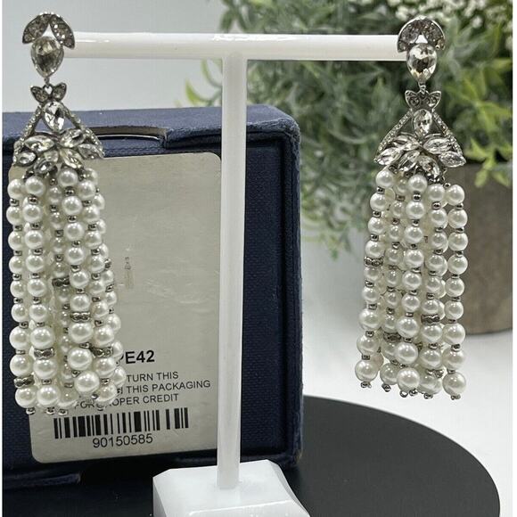 Jenny Packham Designer Wedding Dare To Shine Crystal White Pearl Dangle Earring - Picture 1 of 12